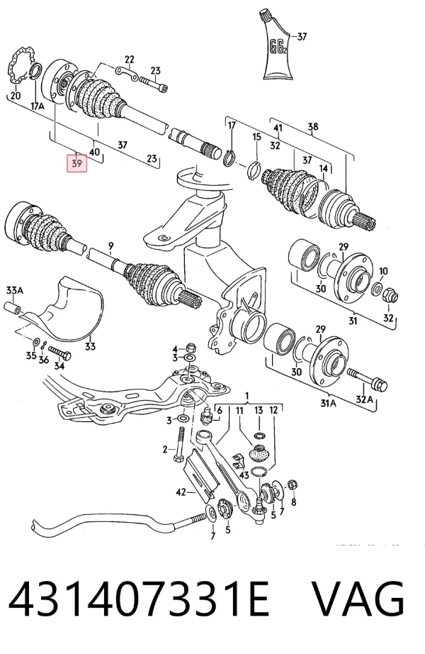 Junta homocinética interna delantera 431407331E VAG