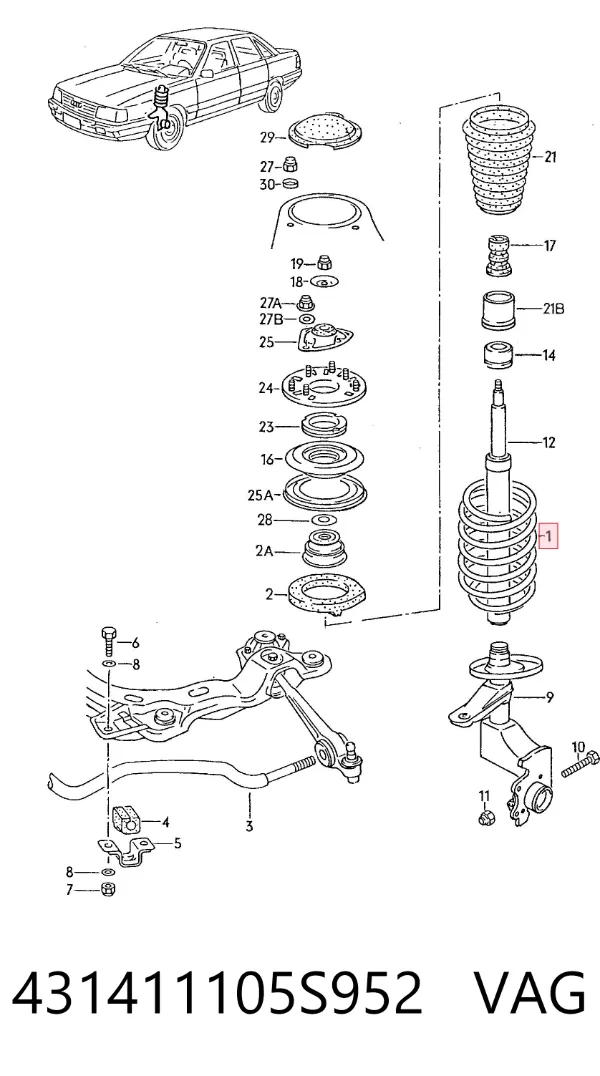Muelle delantero 431411105S952 VAG