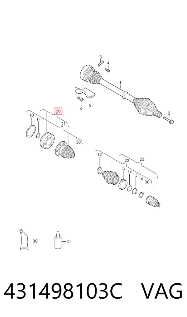 Junta homocinética interna delantera 431498103C VAG