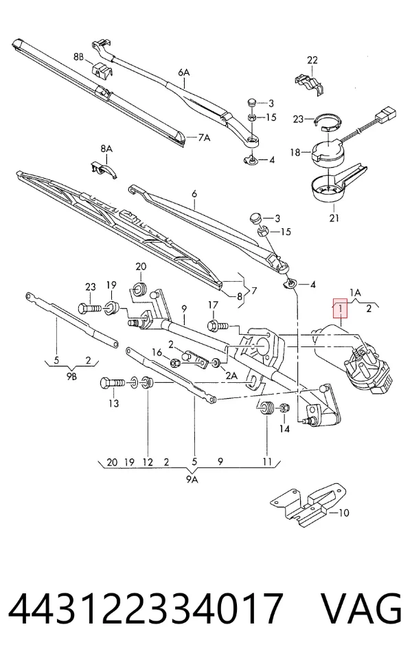 Motor limpiaparabrisas 443122334017 VAG