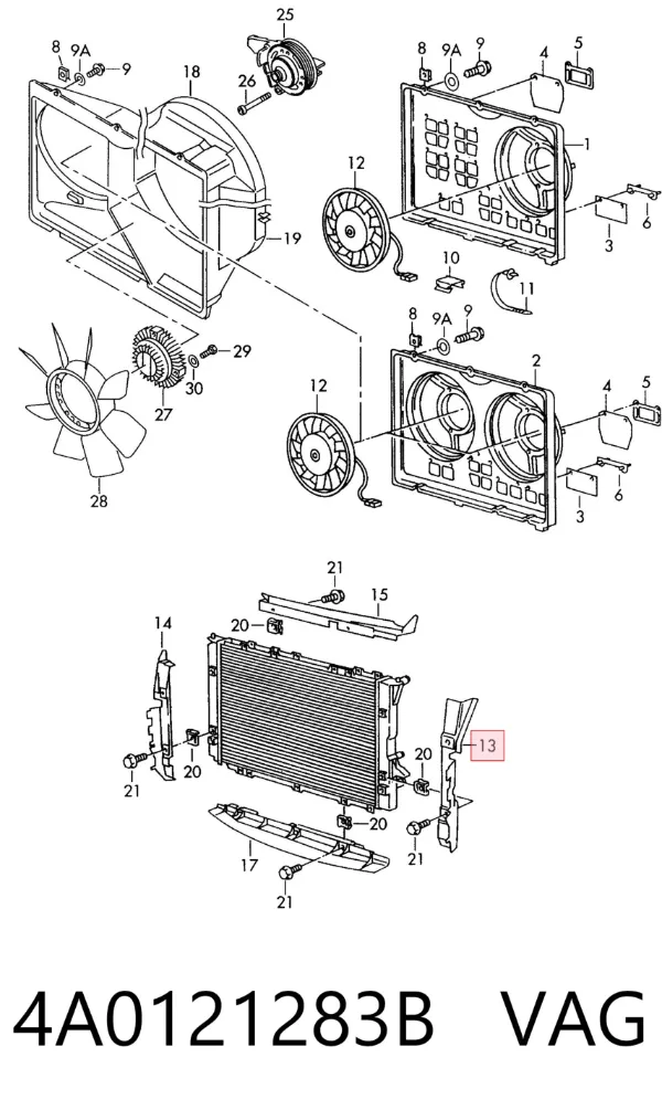 Deflector de aire del radiador izquierdo 4A0121283B VAG