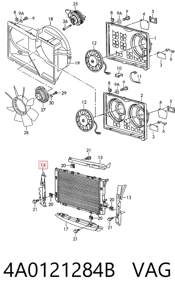 Deflector de aire del radiador derecho 4A0121284B VAG