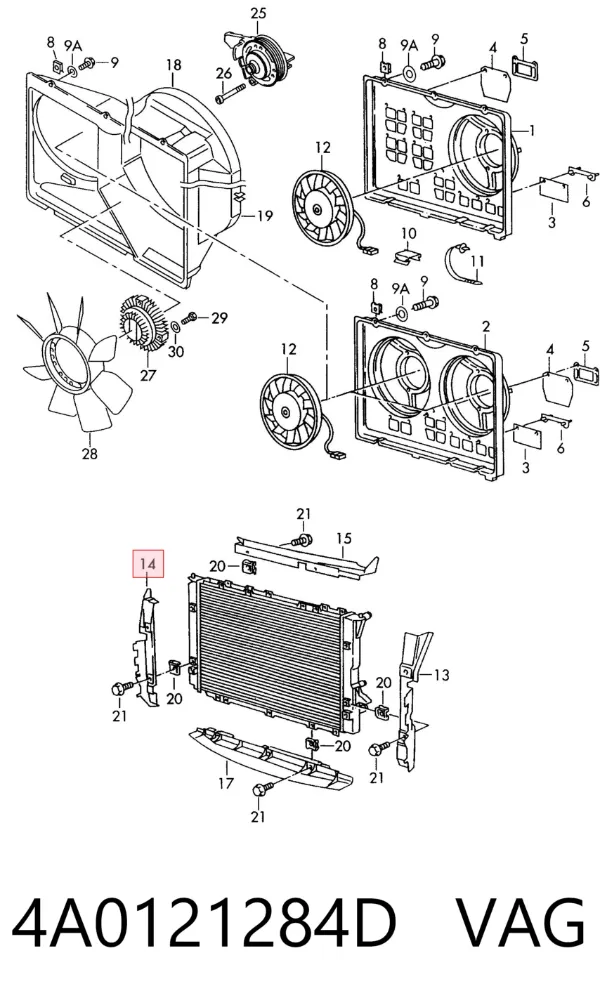 Deflector de aire del radiador derecho 4A0121284D VAG