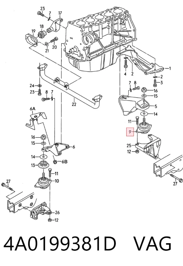 Soporte izquierdo del motor 4A0199381D VAG