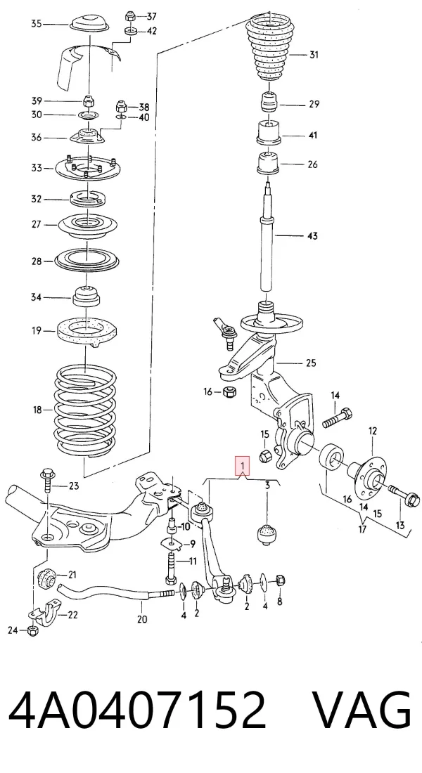 Brazo inferior derecho de la suspensión delantera 4A0407152 VAG