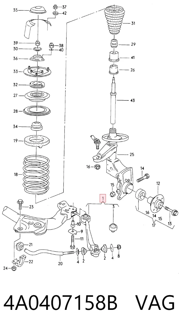 Brazo inferior derecho de la suspensión delantera 4A0407158B VAG