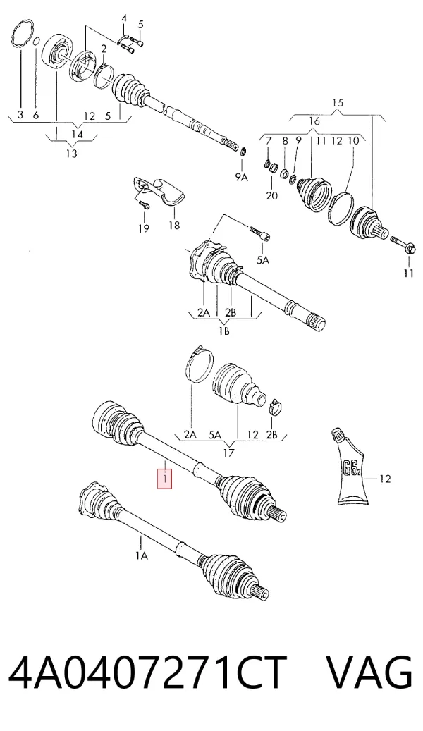 Semieje delantero izquierdo 4A0407271CT VAG