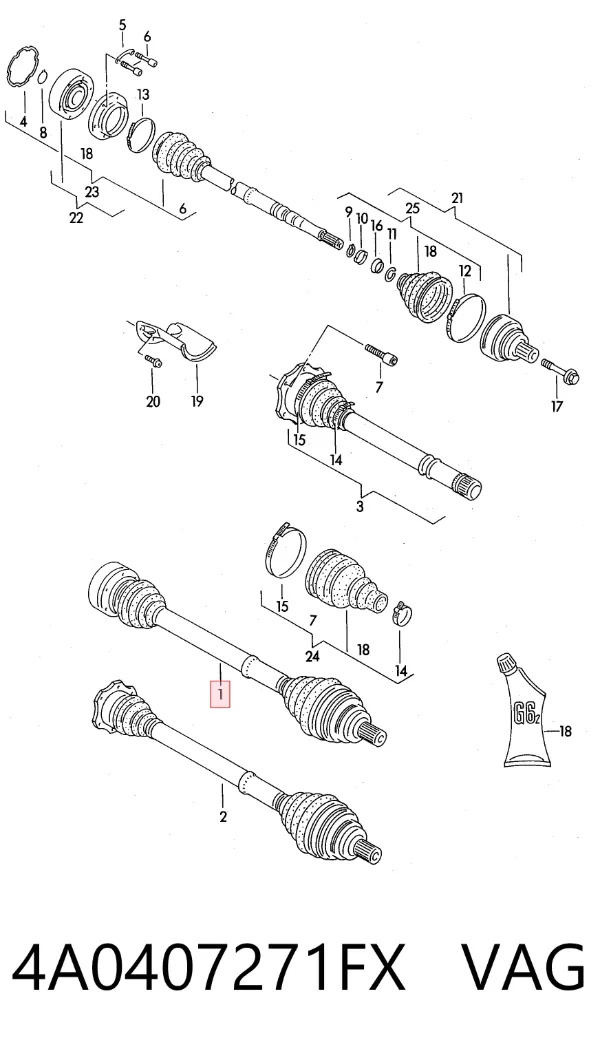 Semieje delantero izquierdo 4A0407271FX VAG