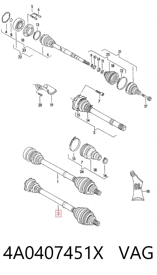 Semieje delantero izquierdo 4A0407451X VAG