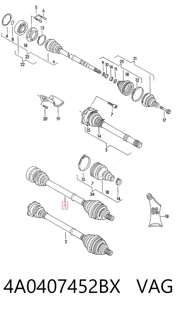 Semieje delantero derecho 4A0407452BX VAG