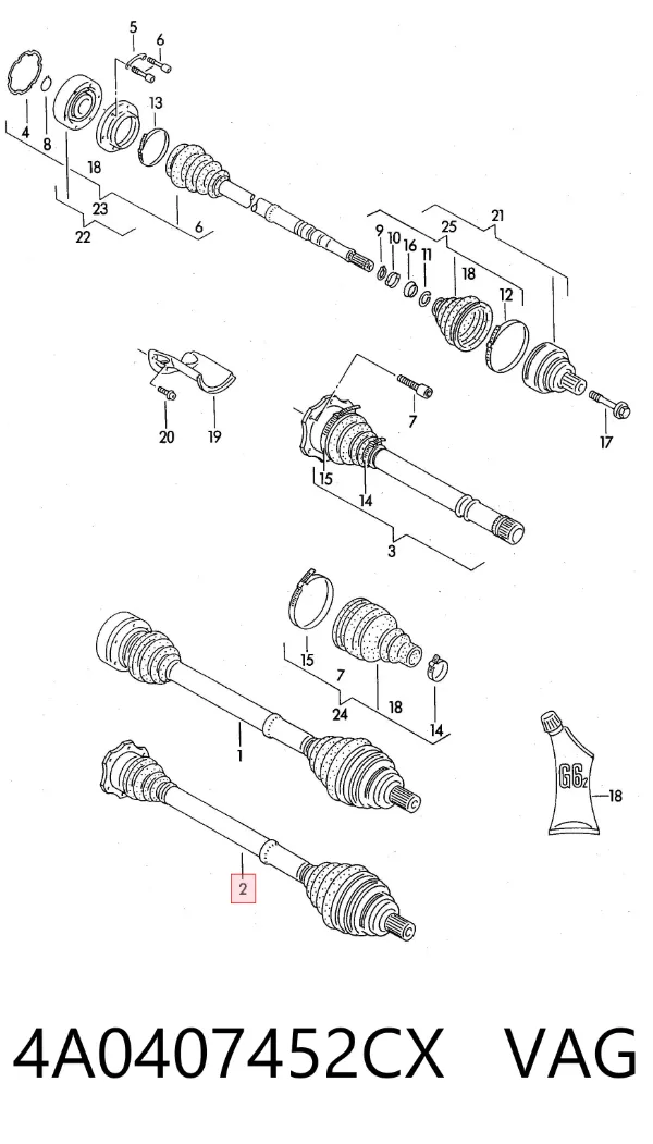 Semieje delantero izquierdo 4A0407452CX VAG