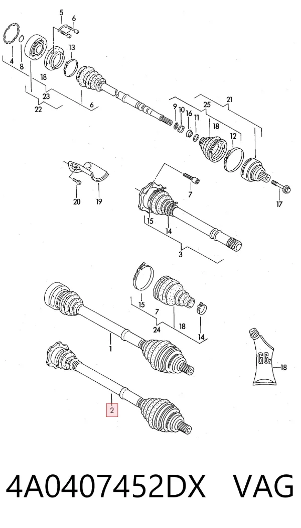 Semieje delantero derecho 4A0407452DX VAG