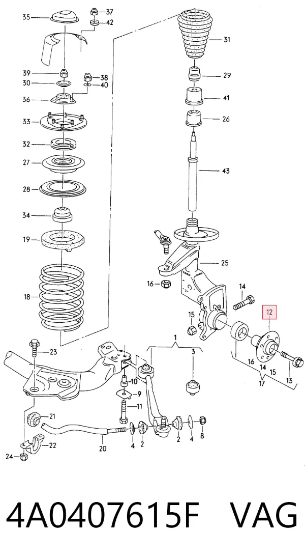 Buje de rueda delantero 4A0407615F VAG