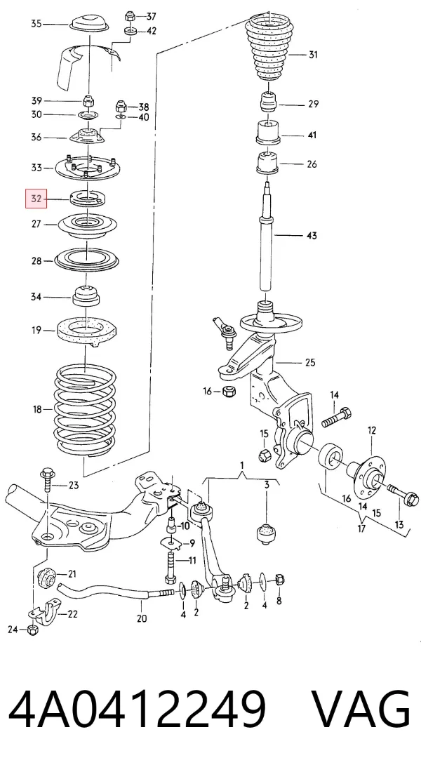 Rodamiento de soporte del amortiguador delantero 4A0412249 VAG