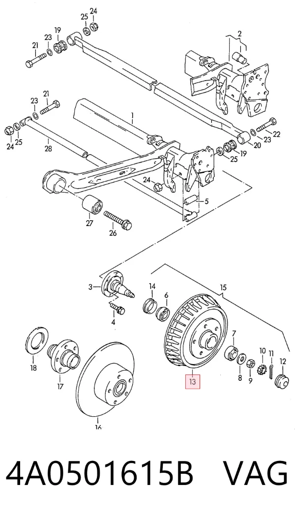 Tambor de freno trasero 4A0501615B VAG