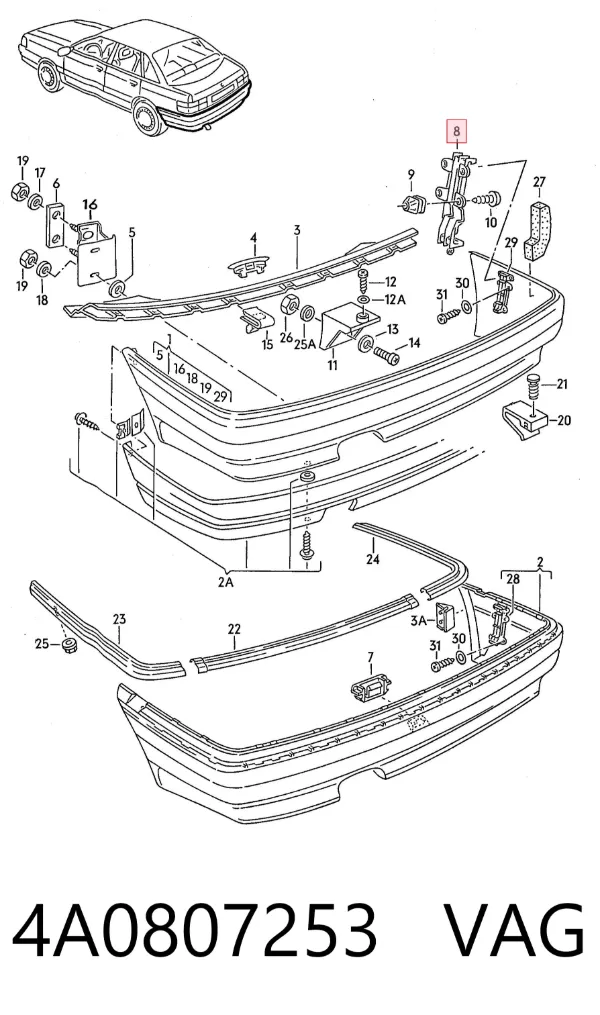 Soporte exterior de parachoques trasero 4A0807253 VAG