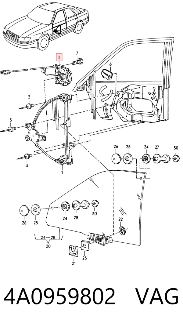 Motor del elevalunas de la puerta delantera derecha 4A0959802 VAG
