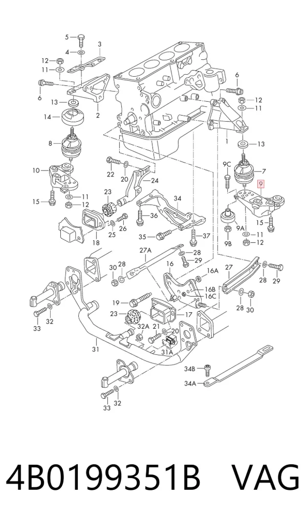 Soporte del soporte izquierdo del motor 4B0199351B VAG