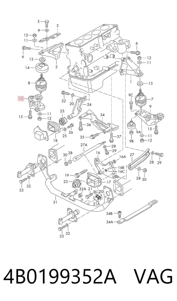Soporte derecho del motor 4B0199352A VAG