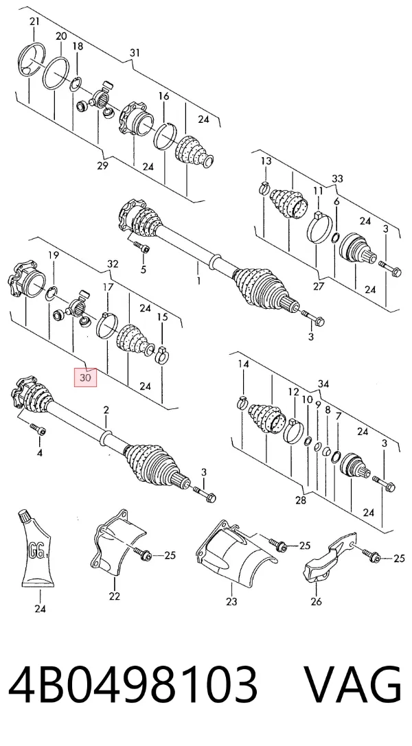 Junta homocinética interna delantera 4B0498103 VAG