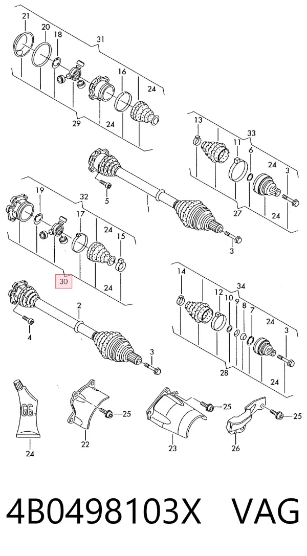 Junta homocinética interna delantera 4B0498103X VAG