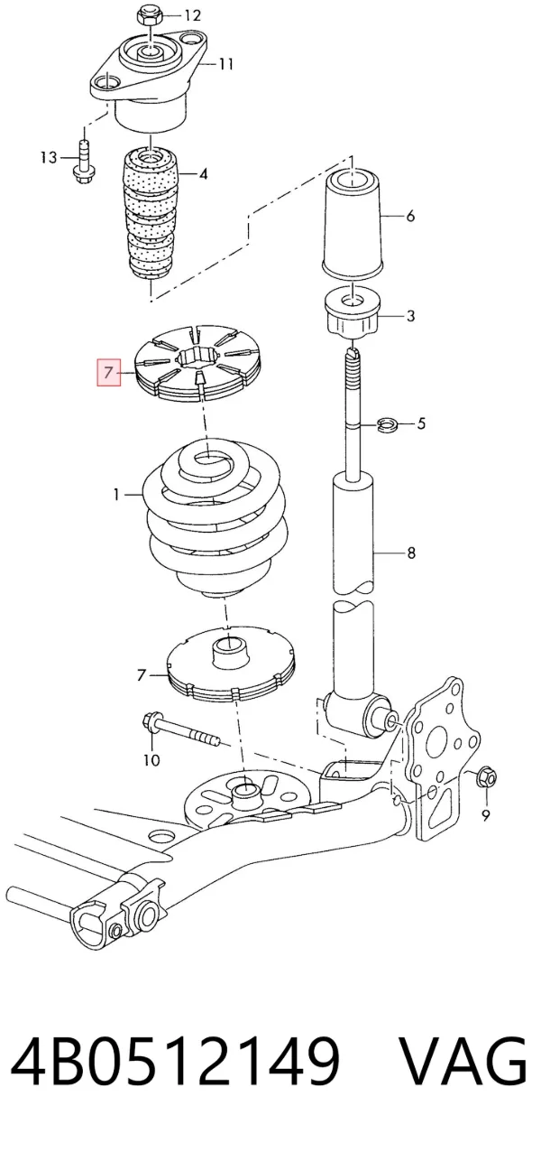 Aislador de resorte trasero superior 4B0512149 VAG