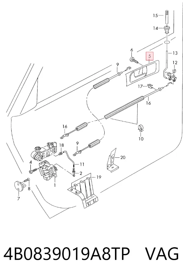 Manija interior de puerta trasera izquierda 4B0839019A8TP VAG