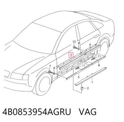Moldura de puerta delantera derecha VAG 4B0853954AGRU