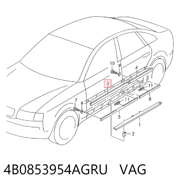 Moldura de puerta delantera derecha 4B0853954AGRU VAG
