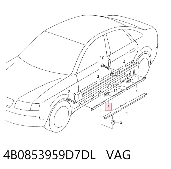 Moldura inferior de puerta delantera izquierda 4B0853959D7DL VAG