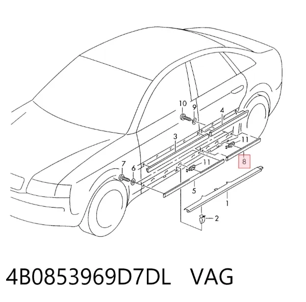 Moldura inferior de puerta delantera izquierda 4B0853969D7DL VAG