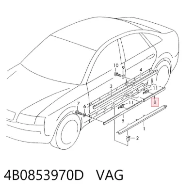 Moldura inferior de puerta trasera derecha VAG 4B0853970D
