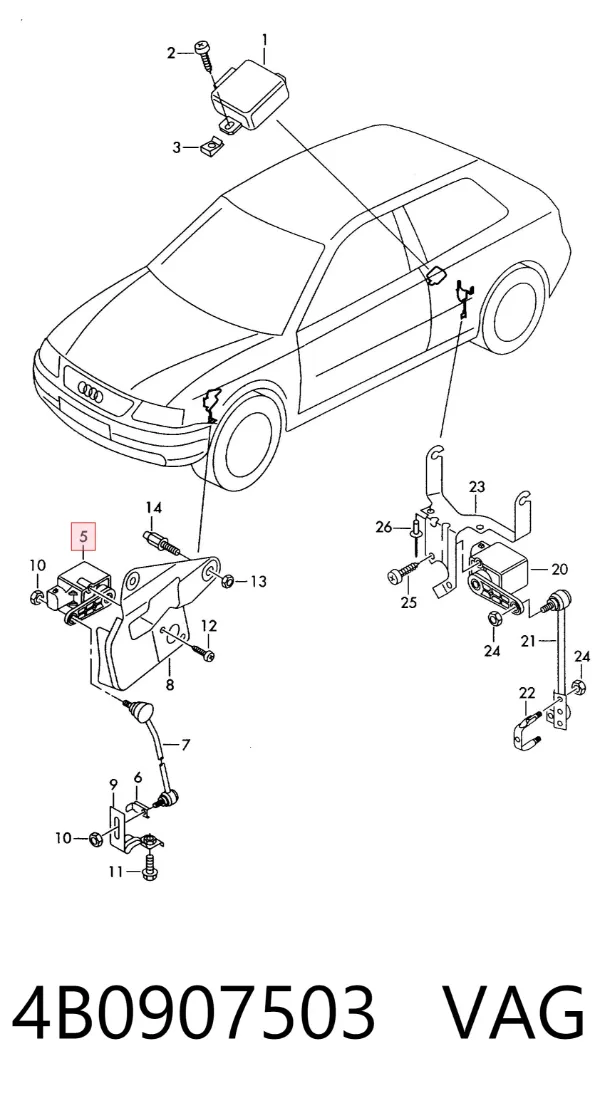 Sensor de nivel de carrocería delantero izquierdo 4B0907503 VAG