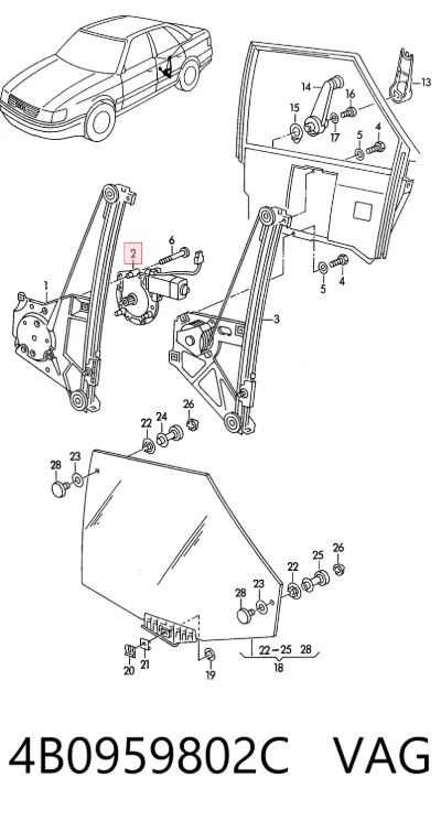 Motor del elevalunas de la puerta trasera derecha VAG 4B0959802C