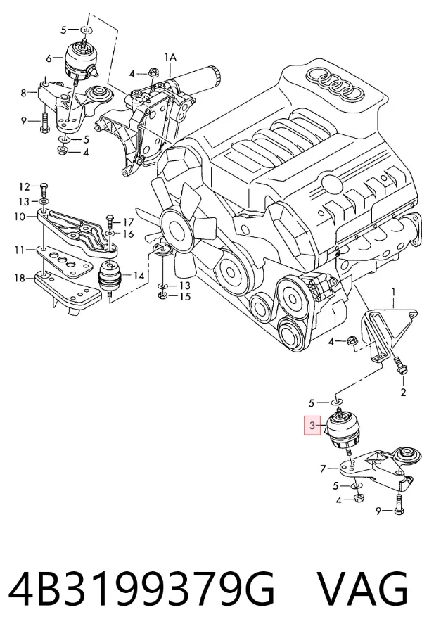 Soporte de motor, Izquierda / Derecha 4B3199379G VAG