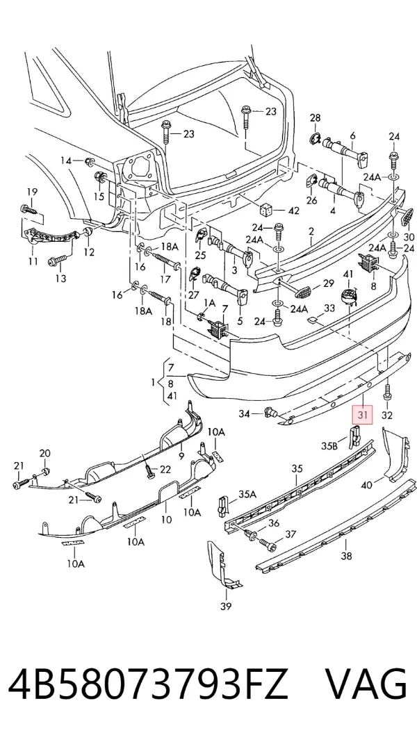 Protector parachoques trasero 4B58073793FZ VAG