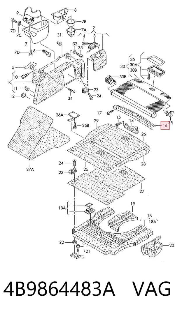 Revestimiento de panel trasero del maletero 4B9864483A VAG
