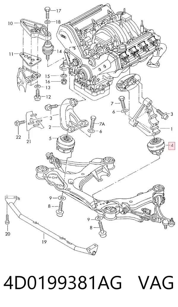 Soporte izquierdo del motor 4D0199381AG VAG