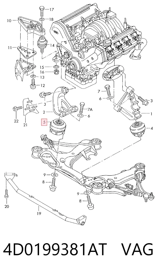 Soporte de motor derecho 4D0199381AT VAG