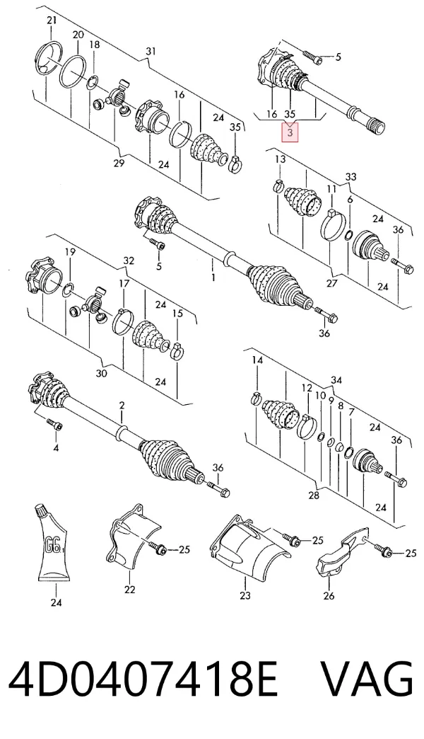 Semieje delantero izquierdo 4D0407418E VAG