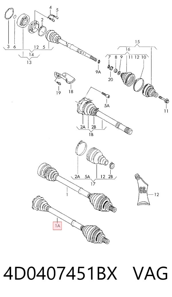 Semieje delantero izquierdo 4D0407451BX VAG