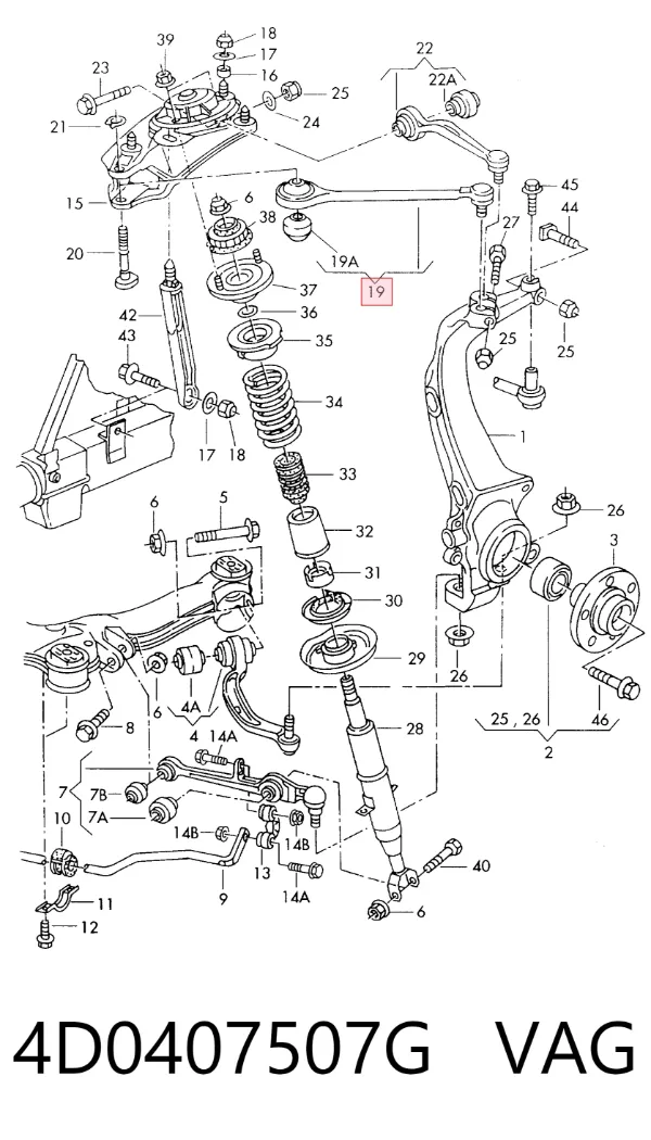 Brazo superior izquierdo/derecho de suspensión delantera 4D0407507G VAG