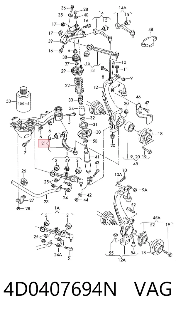 Brazo inferior derecho de la suspensión delantera 4D0407694N VAG