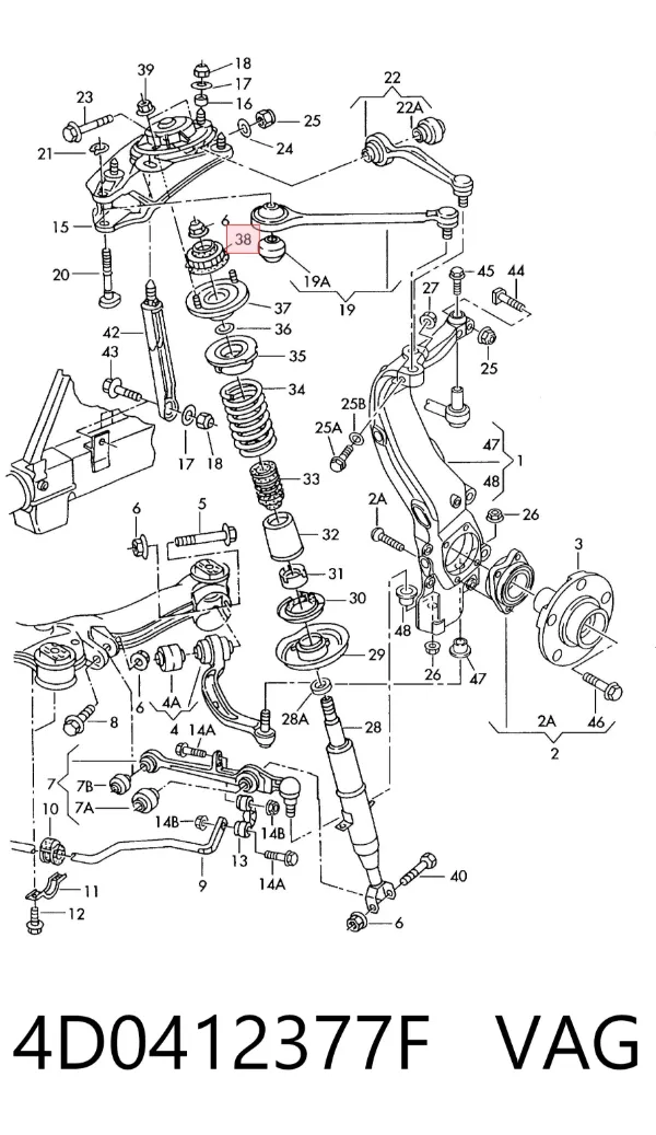 Soporte del amortiguador delantero 4D0412377F VAG
