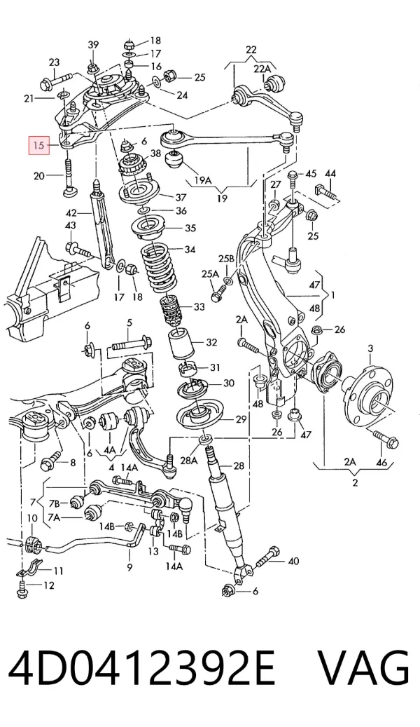 Soporte del amortiguador delantero derecho 4D0412392E VAG