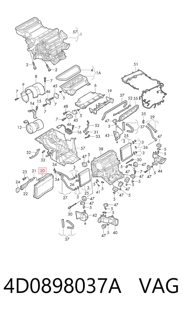 Evaporador de aire acondicionado 4D0898037A VAG