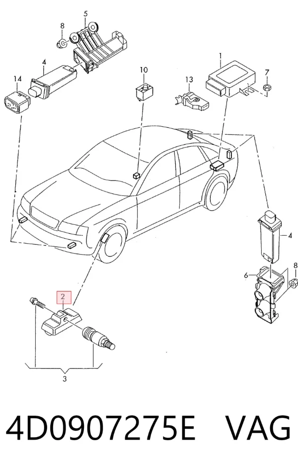 Sensor de presión de neumáticos 4D0907275E VAG