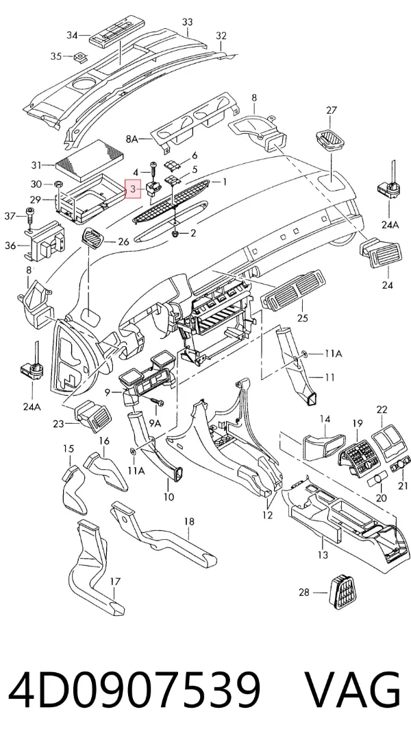 Sensor de luz interior 4D0907539 VAG