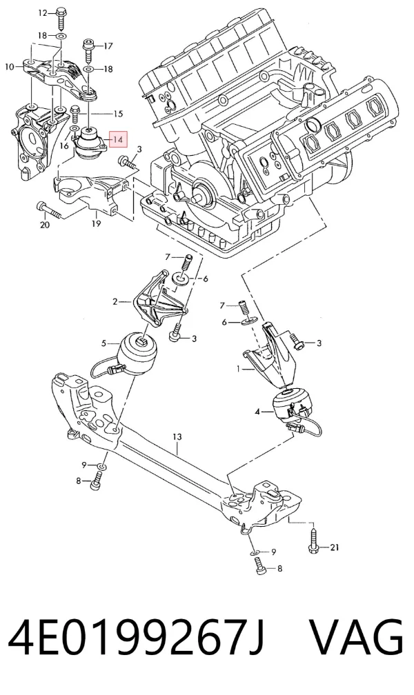 Soporte superior derecho del motor 4E0199267J VAG