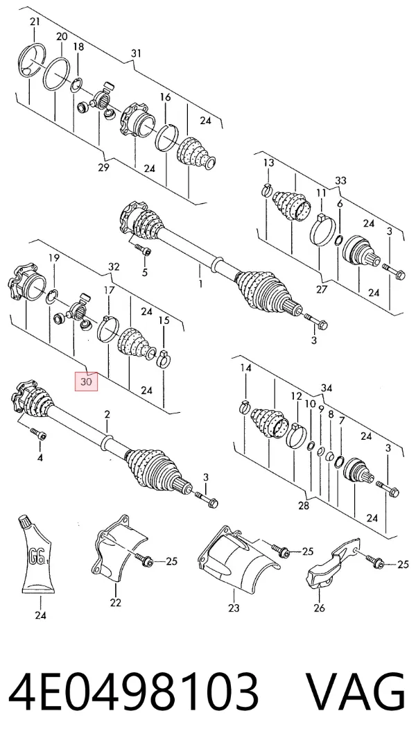 Junta homocinética interna delantera 4E0498103 VAG